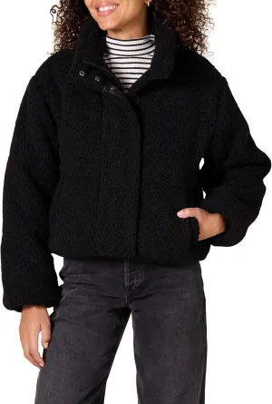 Amazon Essentials Women's Cropped Full-Zip Puffer Jacket (Quilted Matte or Sherpa Fleece)