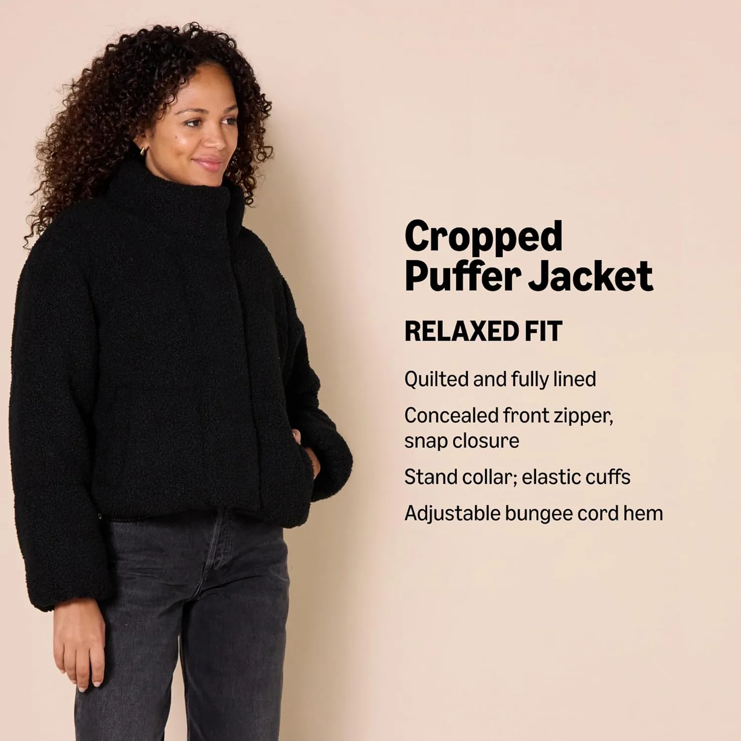Amazon Essentials Women's Cropped Full-Zip Puffer Jacket (Quilted Matte or Sherpa Fleece)