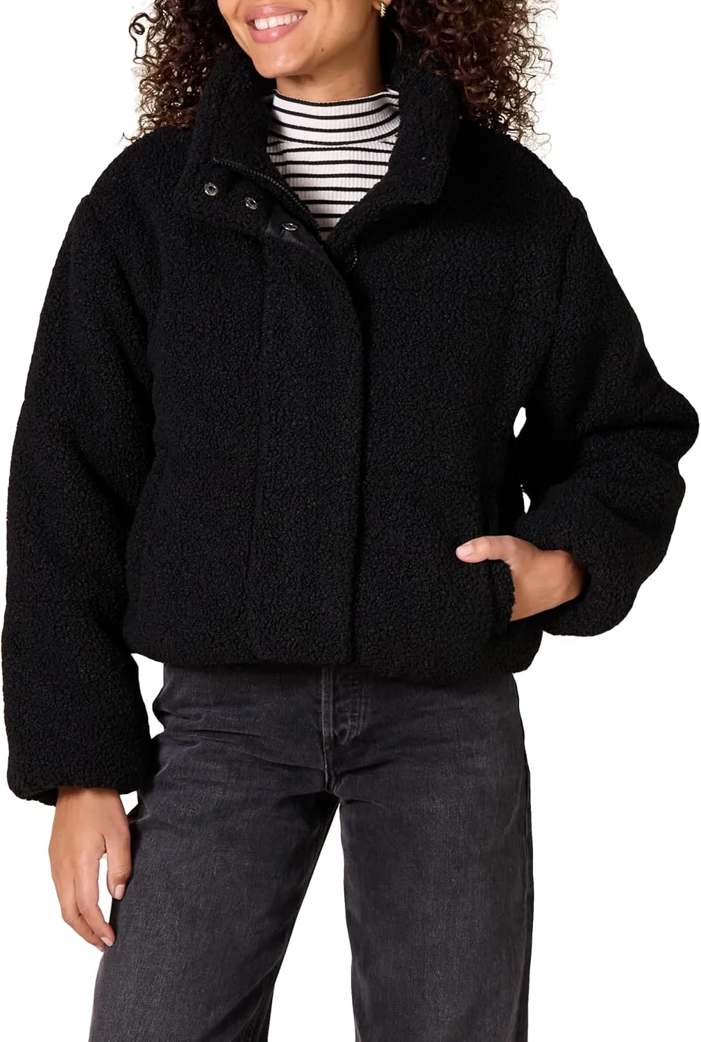 Amazon Essentials Women's Cropped Full-Zip Puffer Jacket (Quilted Matte or Sherpa Fleece)