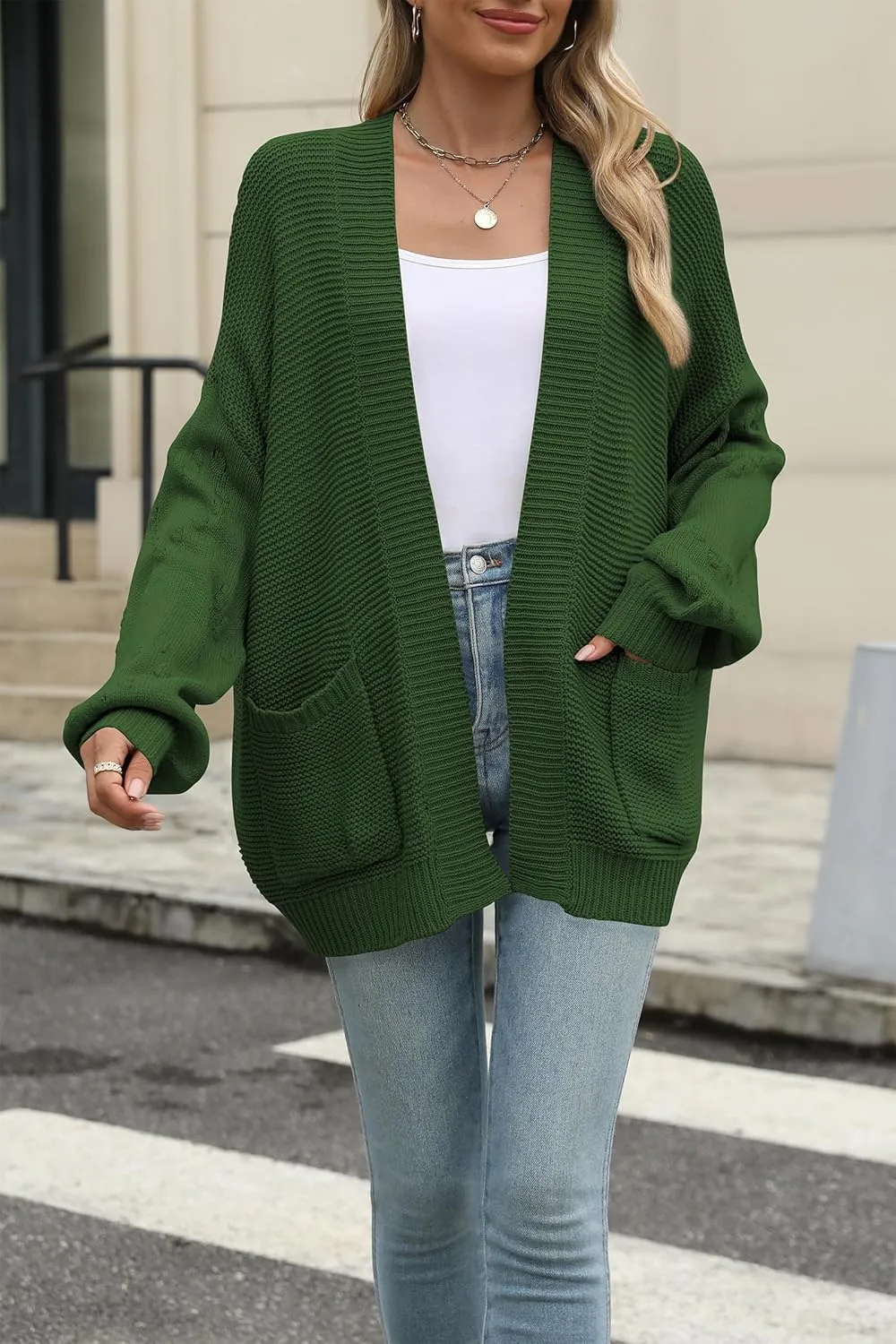 Cakulo Womens 2025 Oversized Chunky Cardigan Sweaters Fall Fashion Open Front Knit Long Sleeve Pockets Cardigans