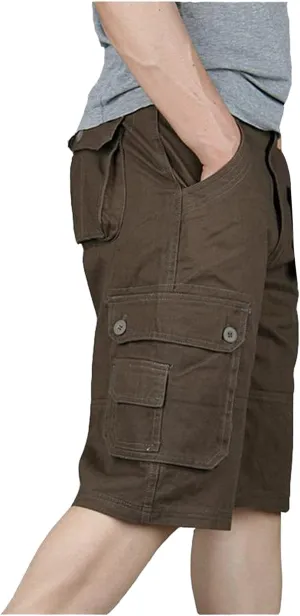 Cargo Shorts for Men Elastic Waist Flat Front Casual Pants Summer Training Tactical Workout SweatShorts with Pockets