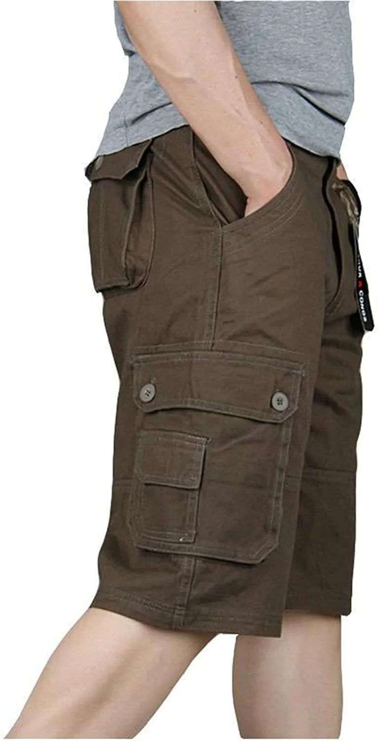 Cargo Shorts for Men Elastic Waist Flat Front Casual Pants Summer Training Tactical Workout SweatShorts with Pockets