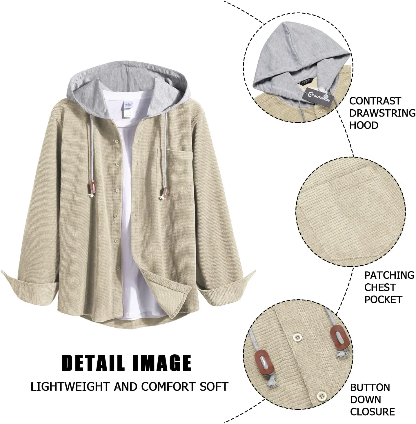 COOFANDY Men's Corduroy Shirt Jackets Long Sleeve Button Down Casual Stylish Hooded Shacket Jacket with Pocket