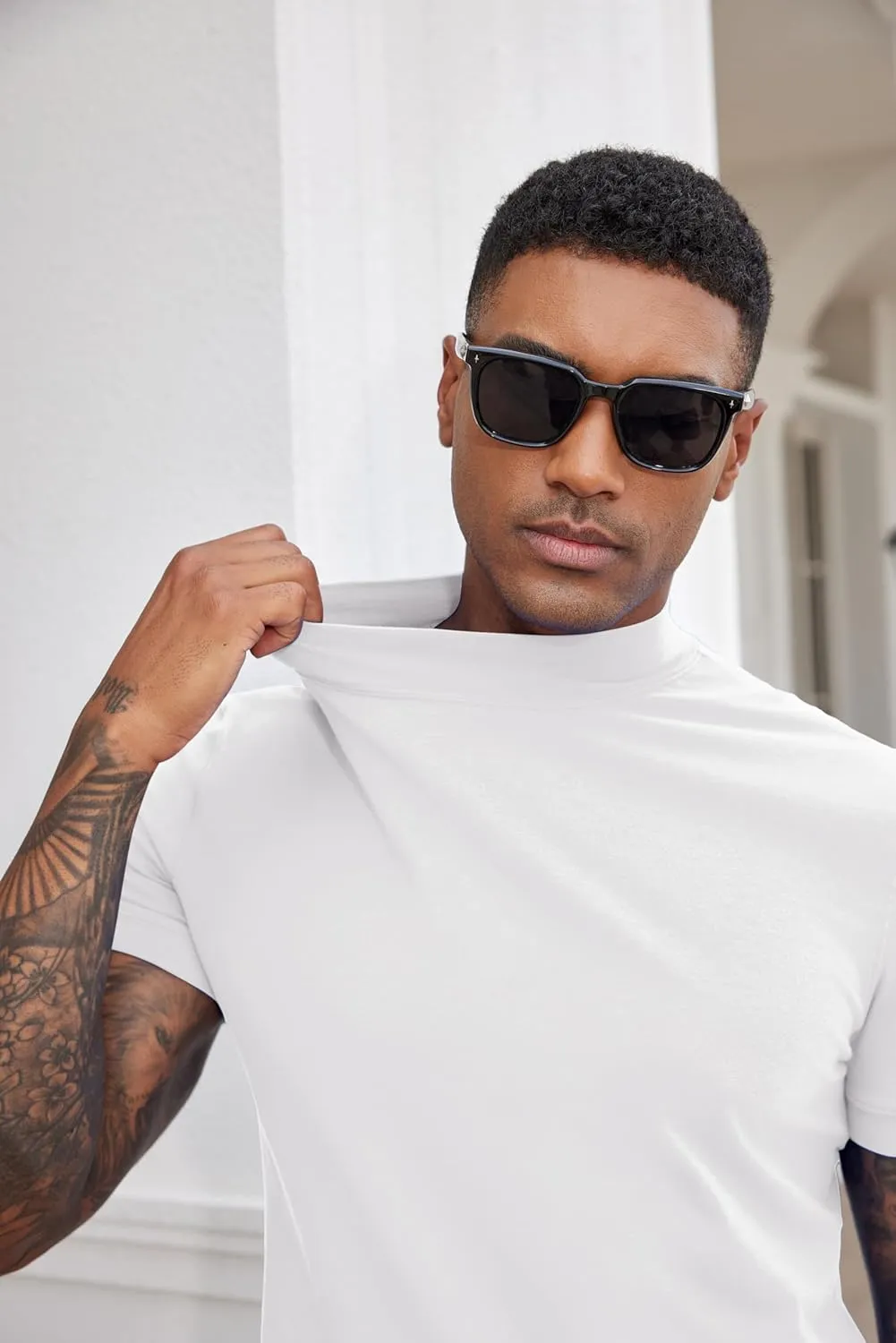 COOFANDY Mens Mock Turtleneck Shirts Casual Premium Cotton Short Sleeve Shirt 2025 Basic Half Neck T-Shirts