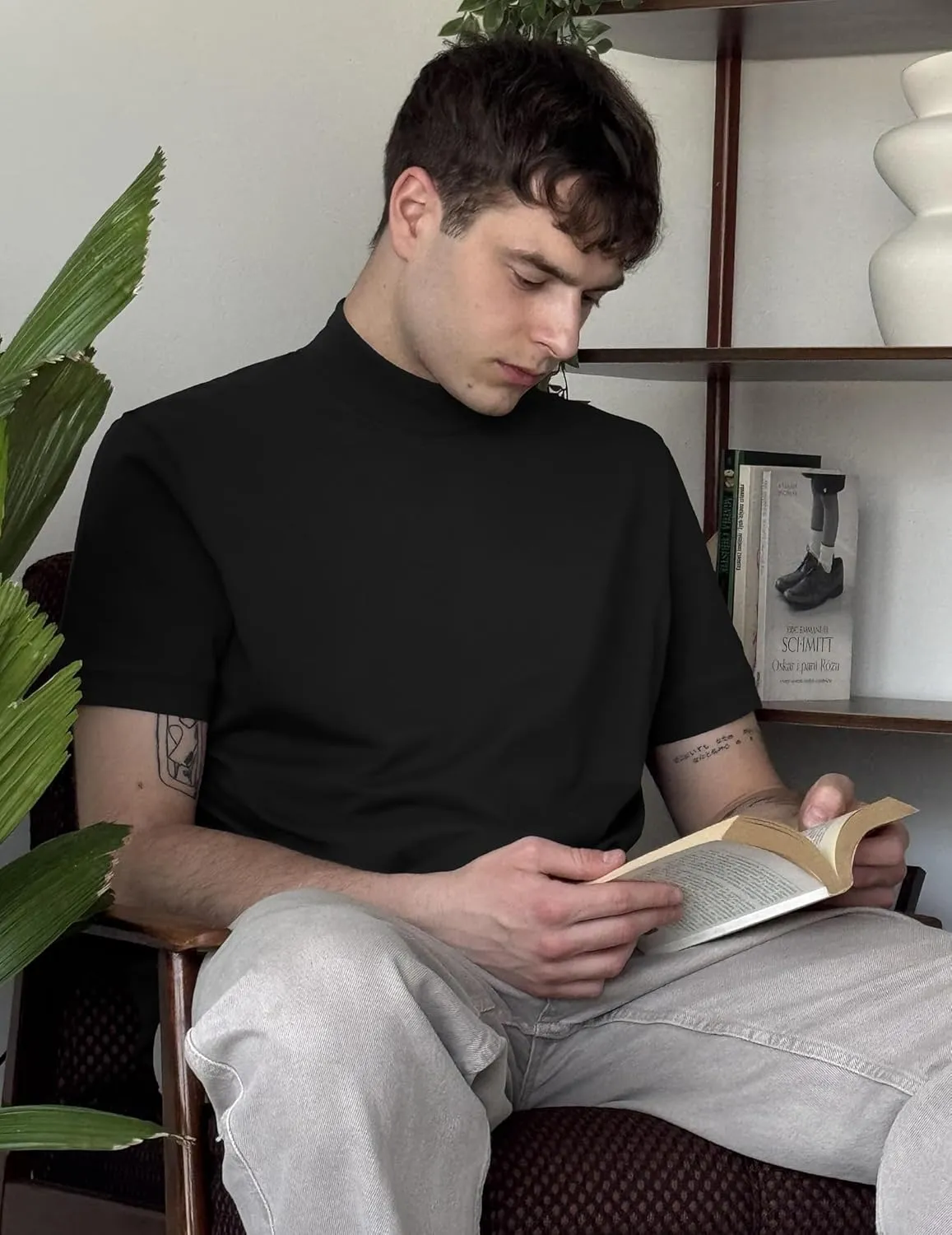 COOFANDY Mens Mock Turtleneck Shirts Casual Premium Cotton Short Sleeve Shirt 2025 Basic Half Neck T-Shirts