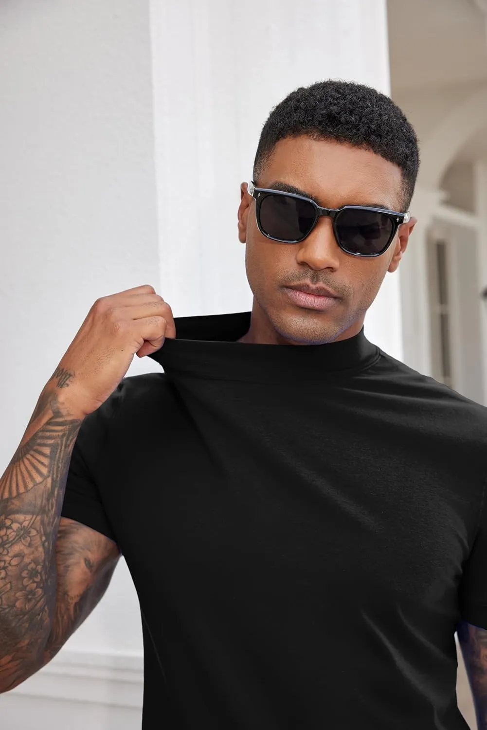COOFANDY Mens Mock Turtleneck Shirts Casual Premium Cotton Short Sleeve Shirt 2025 Basic Half Neck T-Shirts