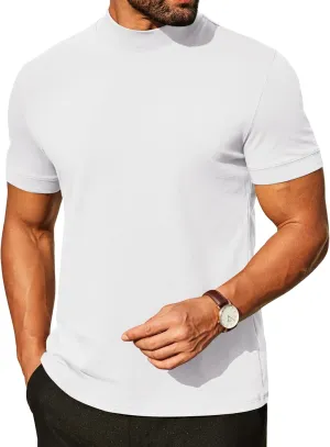 COOFANDY Mens Mock Turtleneck Shirts Casual Premium Cotton Short Sleeve Shirt 2025 Basic Half Neck T-Shirts
