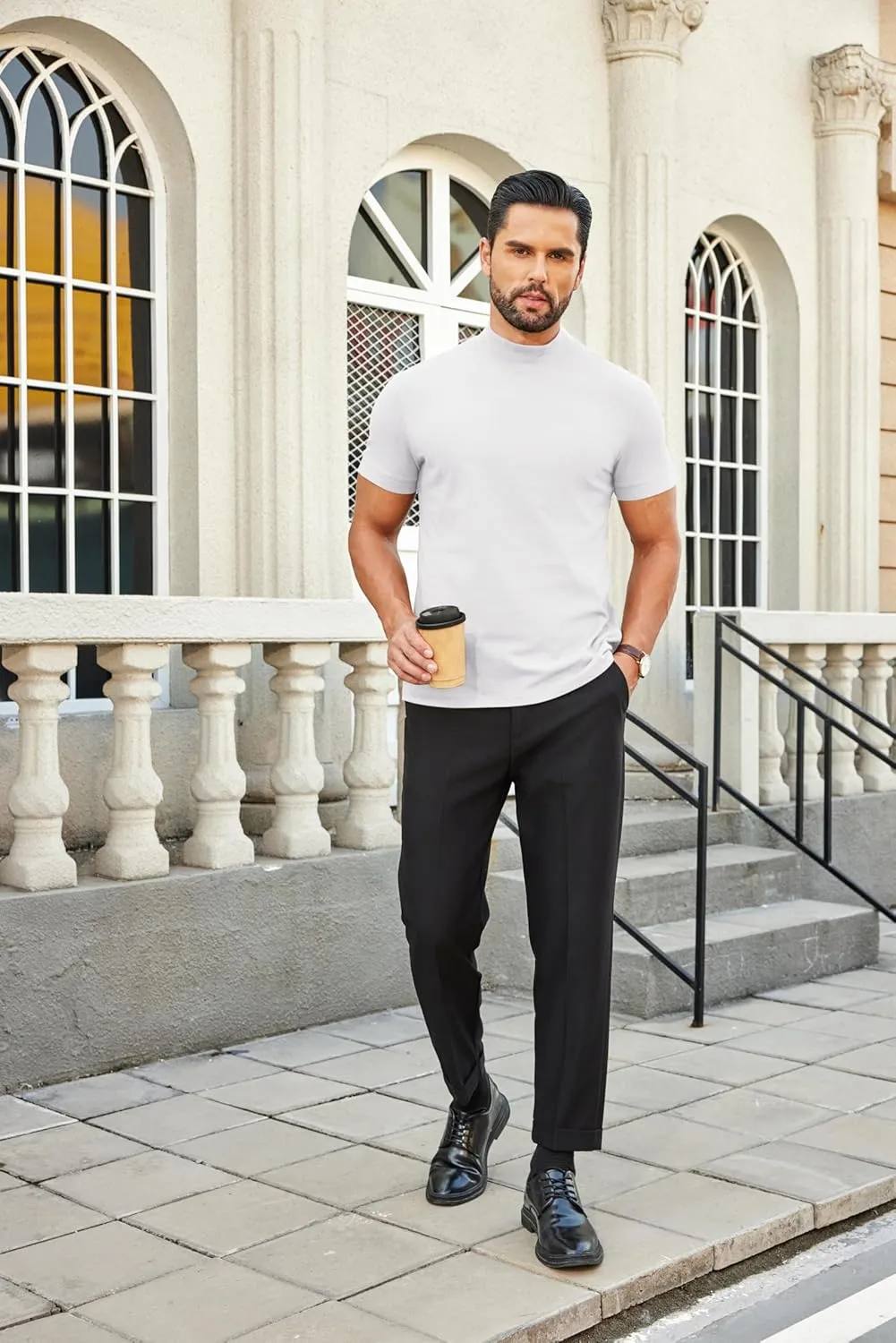 COOFANDY Mens Mock Turtleneck Shirts Casual Premium Cotton Short Sleeve Shirt 2025 Basic Half Neck T-Shirts