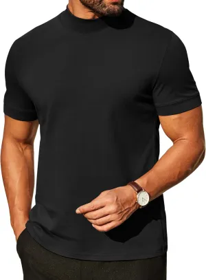 COOFANDY Mens Mock Turtleneck Shirts Casual Premium Cotton Short Sleeve Shirt 2025 Basic Half Neck T-Shirts