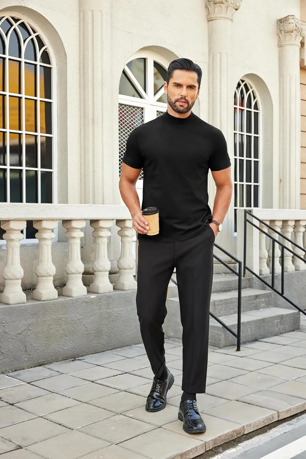 COOFANDY Mens Mock Turtleneck Shirts Casual Premium Cotton Short Sleeve Shirt 2025 Basic Half Neck T-Shirts