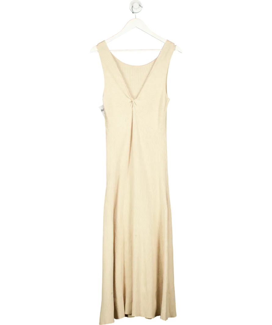 Fig & Basil Beige Knitted Rib Midaxi Dress UK 12