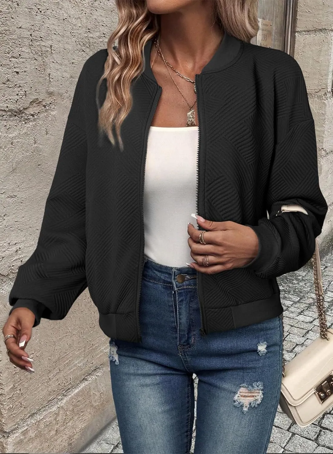 Fleece Jackets for Women Lightweight Full Zip Bomber Jacket Soft Long Sleeve Zip Up Hoodies Crew Neck Sweatshirt