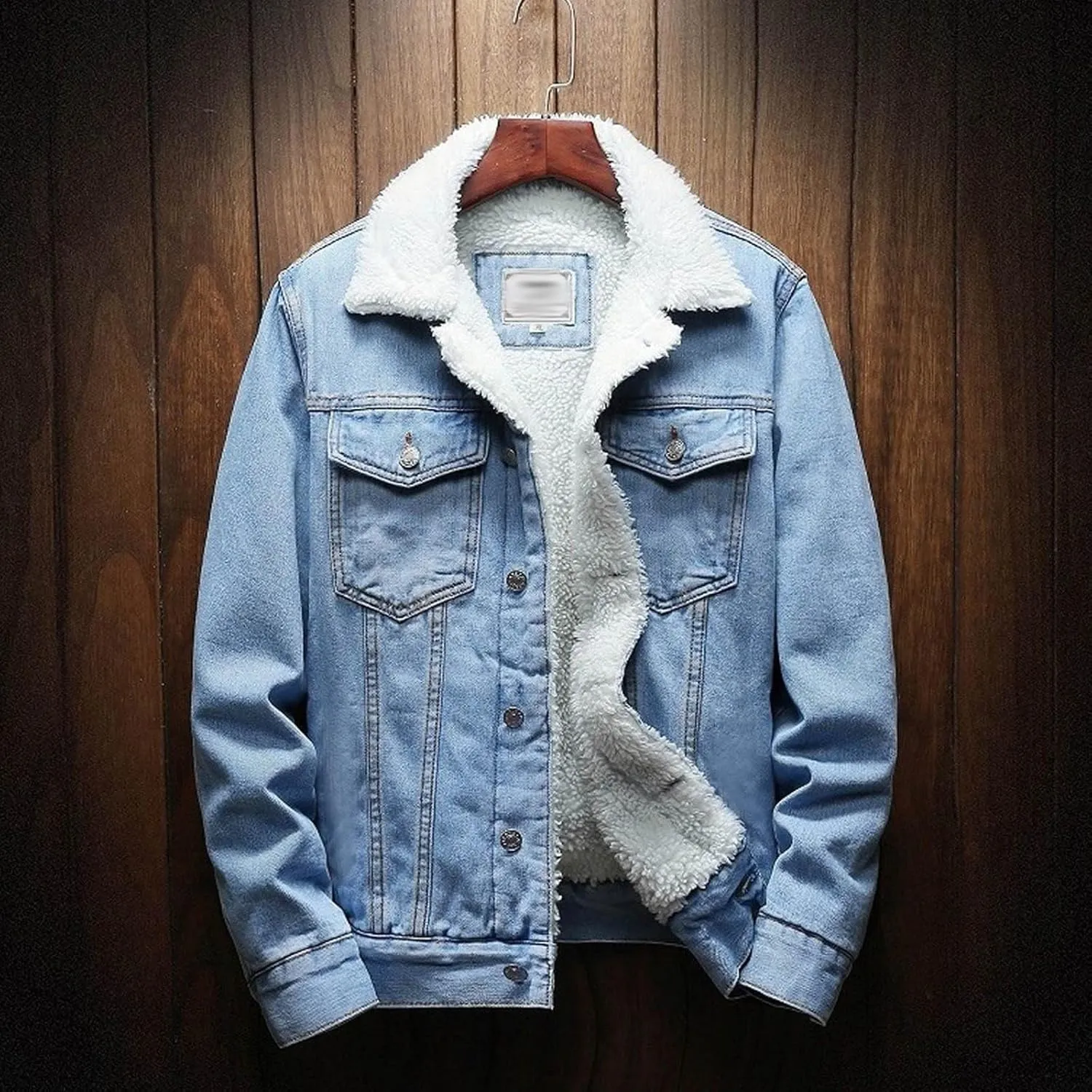 hlysgo Men's Jean Jacket Casual Lapel Sherpa Fleece Lined Thicken Denim Jean Trucker Jacket Coats Slim-Fit Outerwear