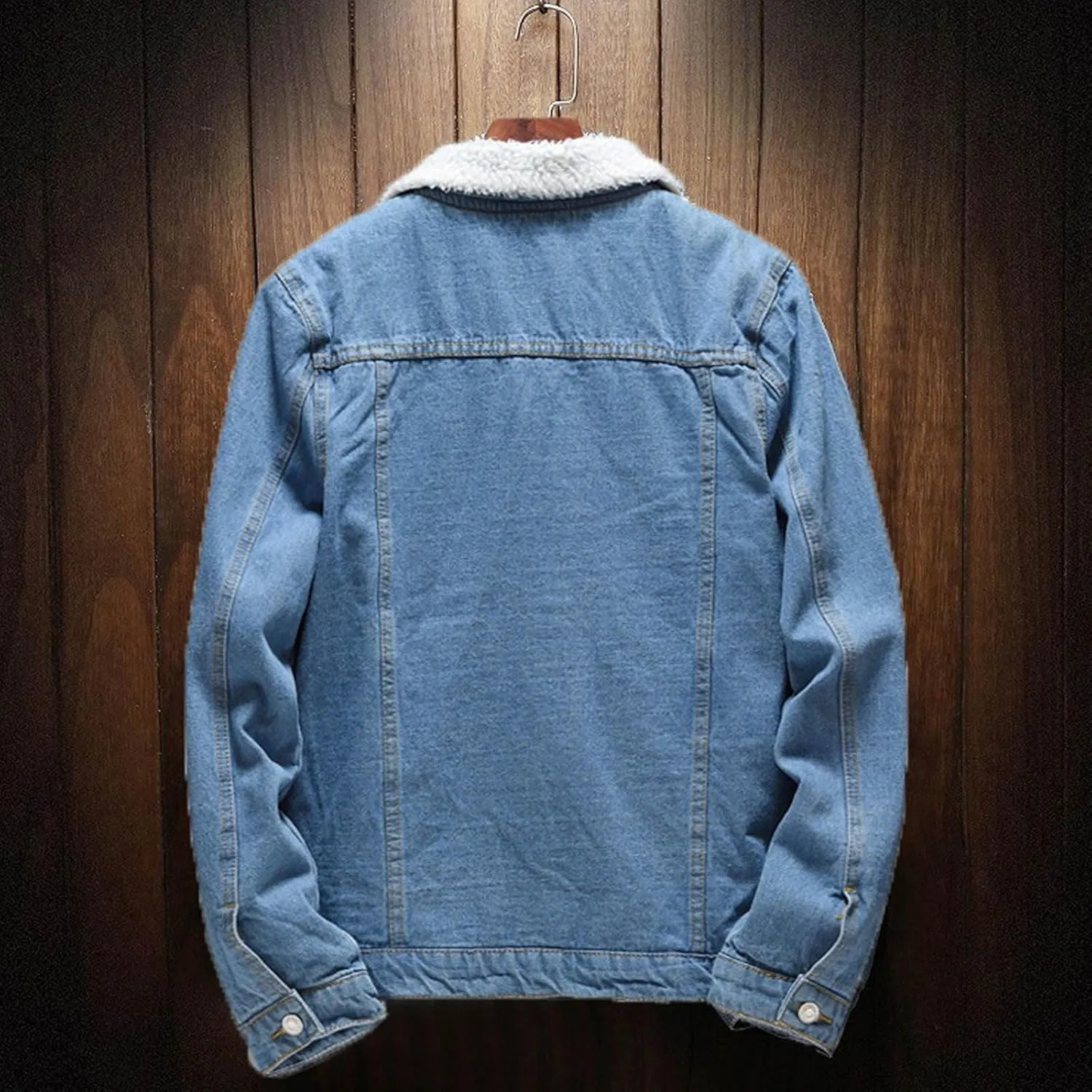hlysgo Men's Jean Jacket Casual Lapel Sherpa Fleece Lined Thicken Denim Jean Trucker Jacket Coats Slim-Fit Outerwear
