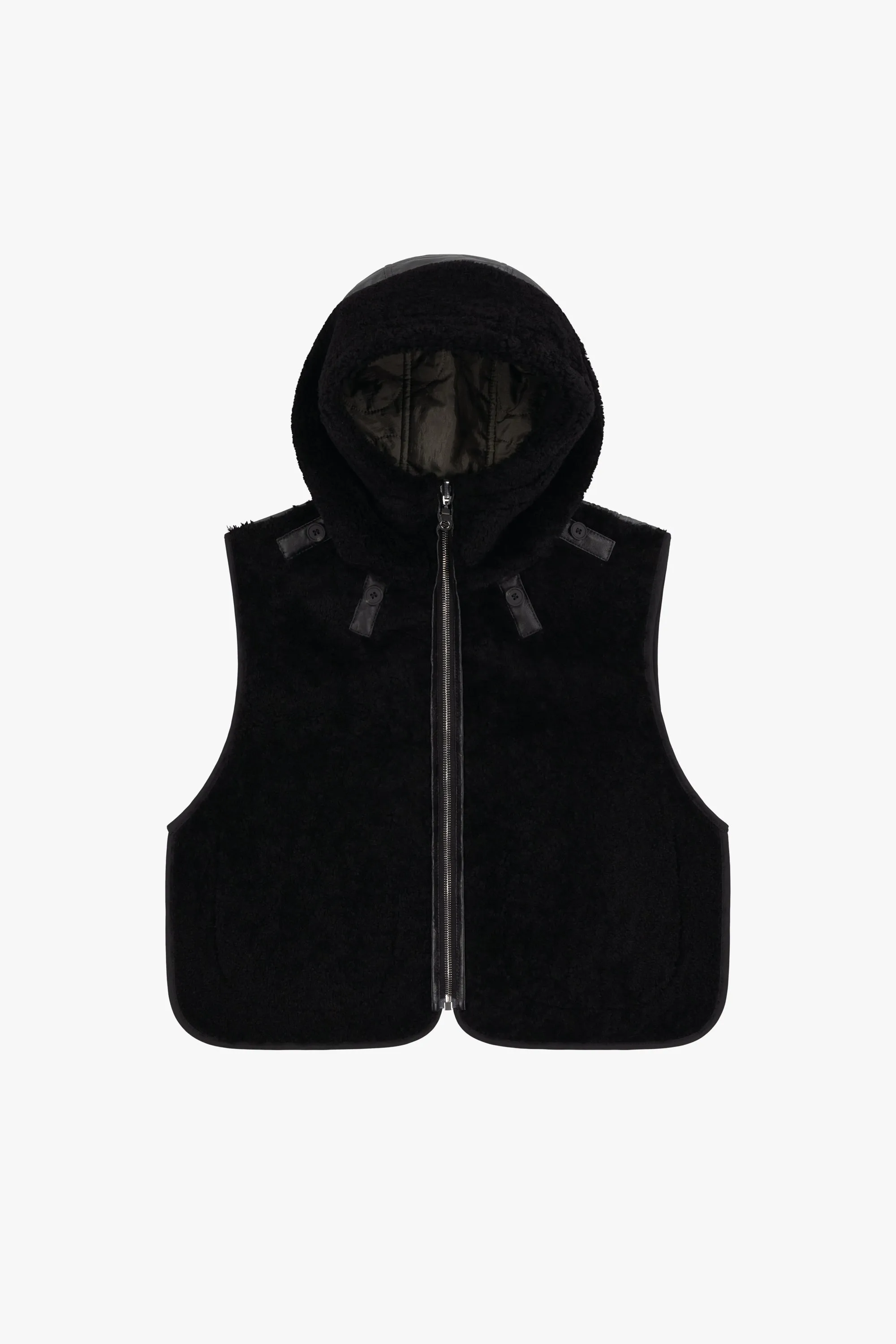 Leather & Shearling Zip Hood - Black & Dark Olive / Black & Anthracite