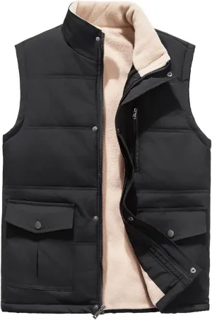Msmsse Men's Winter Outerwear Vests Puffer Fleece Lined Quilted Vest Casual Sleeveless Jacket