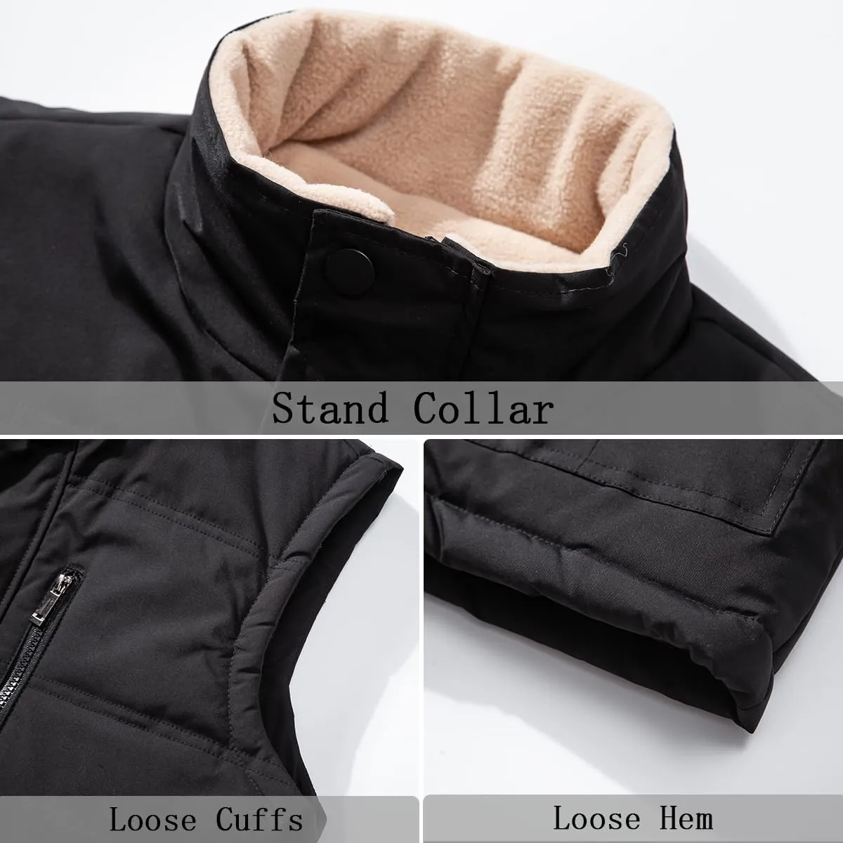 Msmsse Men's Winter Outerwear Vests Puffer Fleece Lined Quilted Vest Casual Sleeveless Jacket