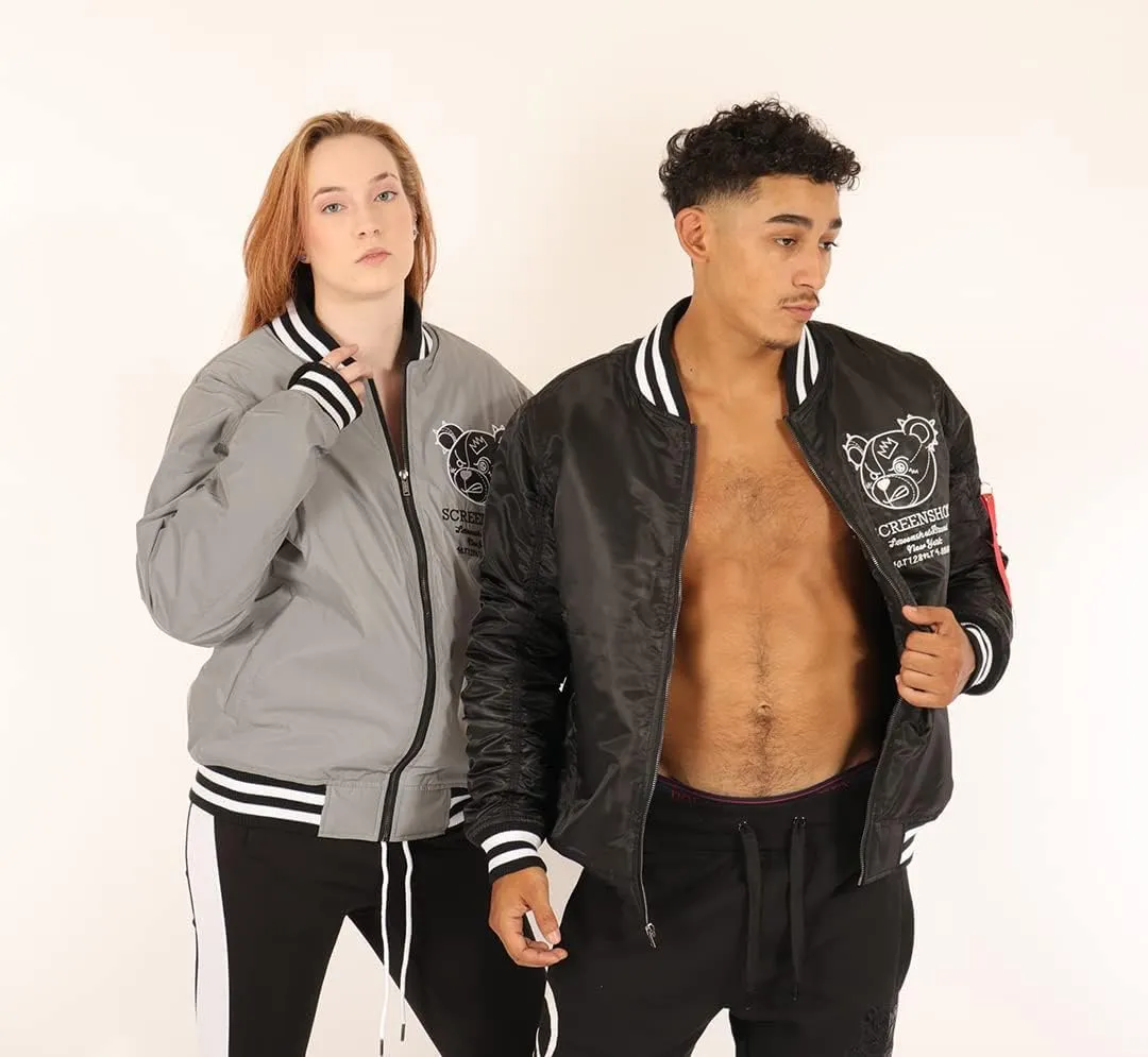 SCREENSHOT Hip-Hop Urban NYC Fashion Padded Bomber Jacket - Quilted Linning Outdoor Streetwear Graffiti Patch Zip Up Top
