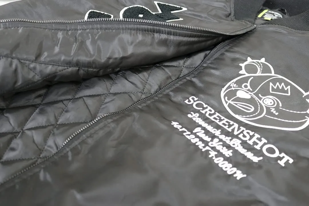SCREENSHOT Hip-Hop Urban NYC Fashion Padded Bomber Jacket - Quilted Linning Outdoor Streetwear Graffiti Patch Zip Up Top