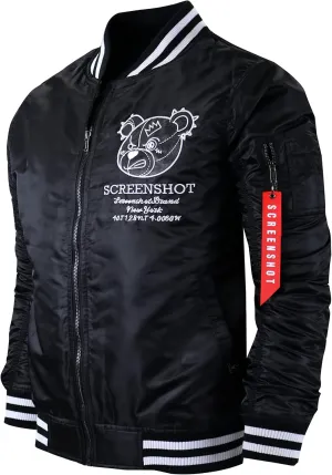 SCREENSHOT Hip-Hop Urban NYC Fashion Padded Bomber Jacket - Quilted Linning Outdoor Streetwear Graffiti Patch Zip Up Top
