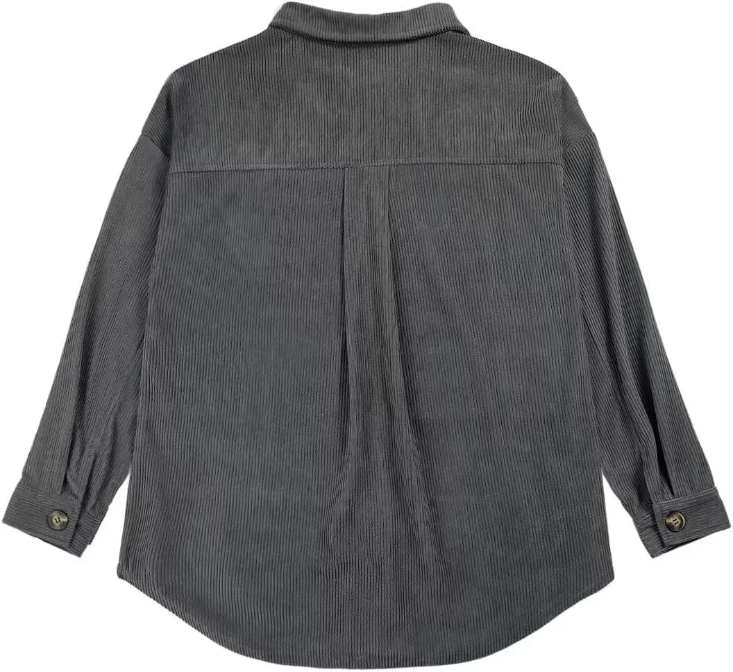 VICHYIE Womens Corduroy Shacket Blouses Button Down Shirts Pocket Long Sleeves Tops Jacket Coats