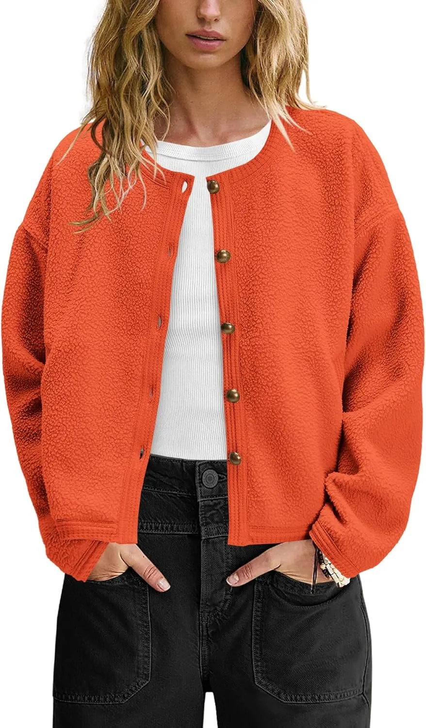 Yanekop Womens Sherpa Jacket Button Down Fleece Winter Coat Fuzzy Jackets Chunky Cardigan Sweaters Open Knit Sweater