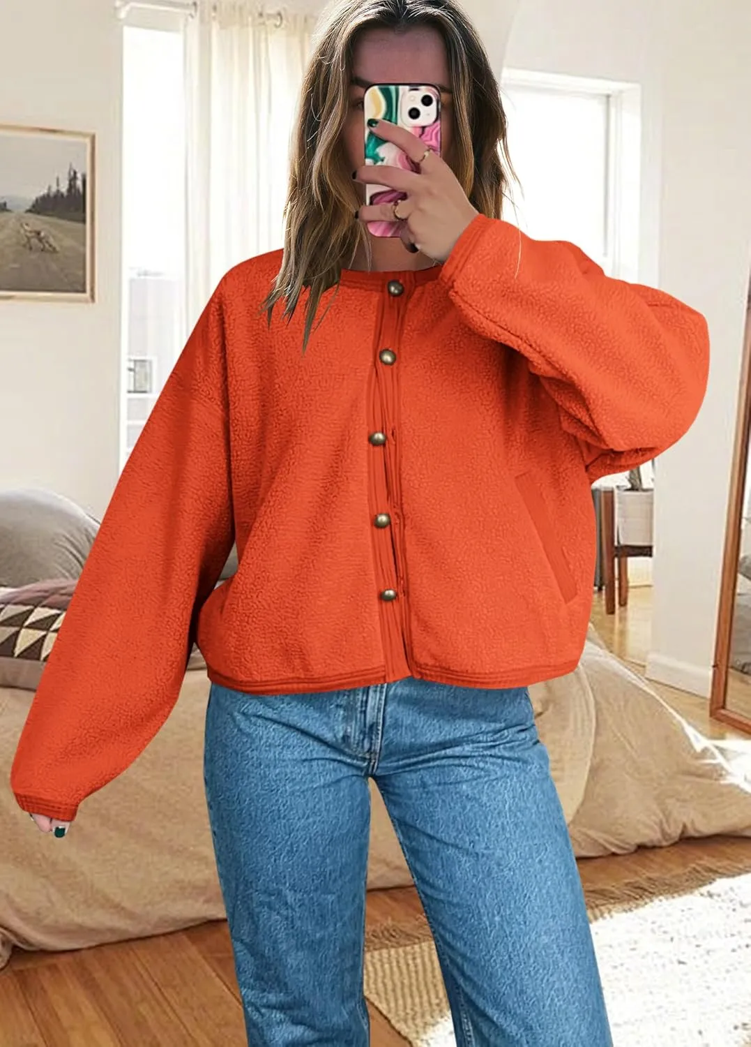Yanekop Womens Sherpa Jacket Button Down Fleece Winter Coat Fuzzy Jackets Chunky Cardigan Sweaters Open Knit Sweater