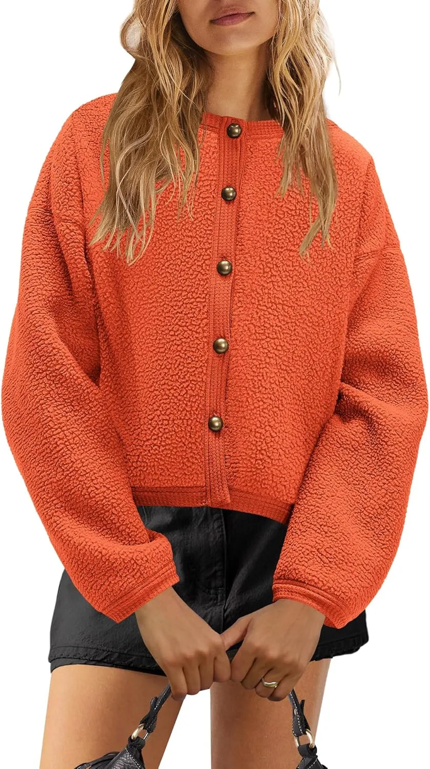 Yanekop Womens Sherpa Jacket Button Down Fleece Winter Coat Fuzzy Jackets Chunky Cardigan Sweaters Open Knit Sweater