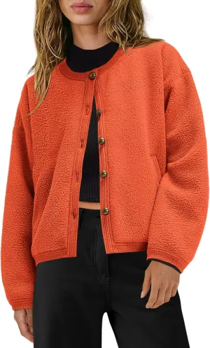 Yanekop Womens Sherpa Jacket Button Down Fleece Winter Coat Fuzzy Jackets Chunky Cardigan Sweaters Open Knit Sweater